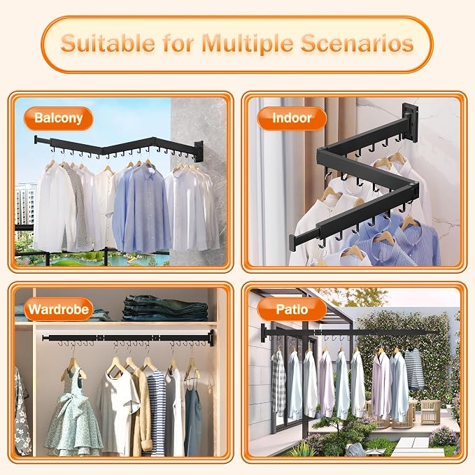 Clothes Drying Rack for Laundry, Wall Mounted Clothes Hanger Rack, Retractable - Image 4