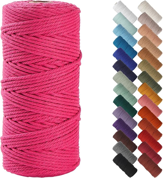 NOANTA Hot Pink Macrame Cord 3mm x 109yards, Colored Macrame Rope, Cotton Rope by NOANTA