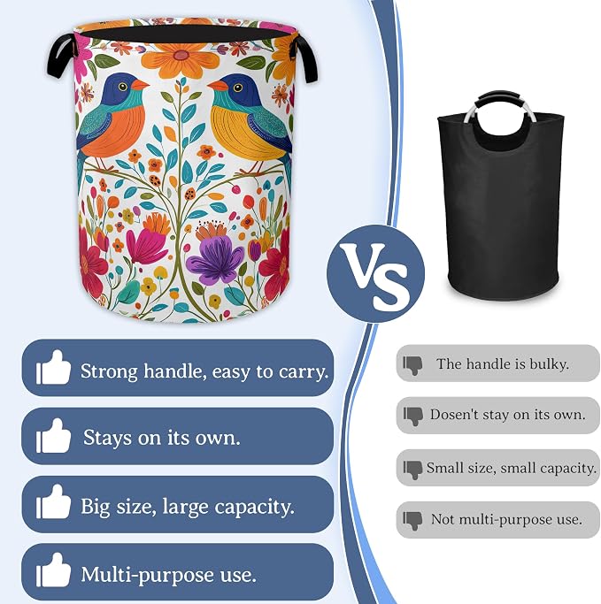 Bird Flower Laundry Basket, Oxford Cloth Mexico Laundry Hamper - Image 3