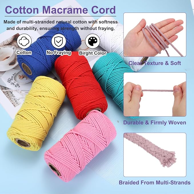 MECCANIXITY Braided Macrame Cord, 4mm x 109 Yards Natural Cotton Rope Macrame - Image 3