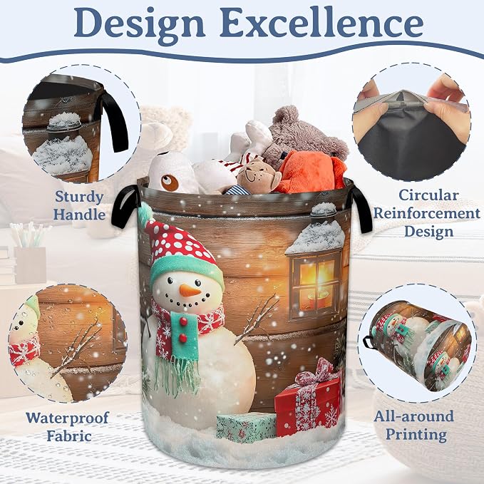 Christmas Laundry Basket, Oxford Cloth Snowman Laundry Hamper - Image 4