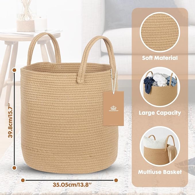 ShellKingdom Laundry Basket, Large Natural Rope Woven Storage Basket - Image 6