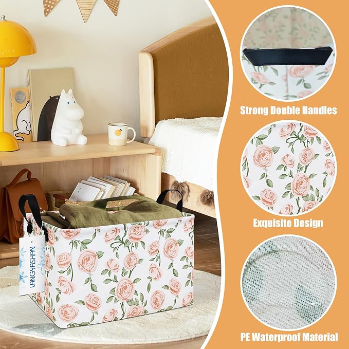 LANGYASHAN Rectangular Storage Bin Collapse Canvas Fabric Cartoon Storage Basket - Image 5