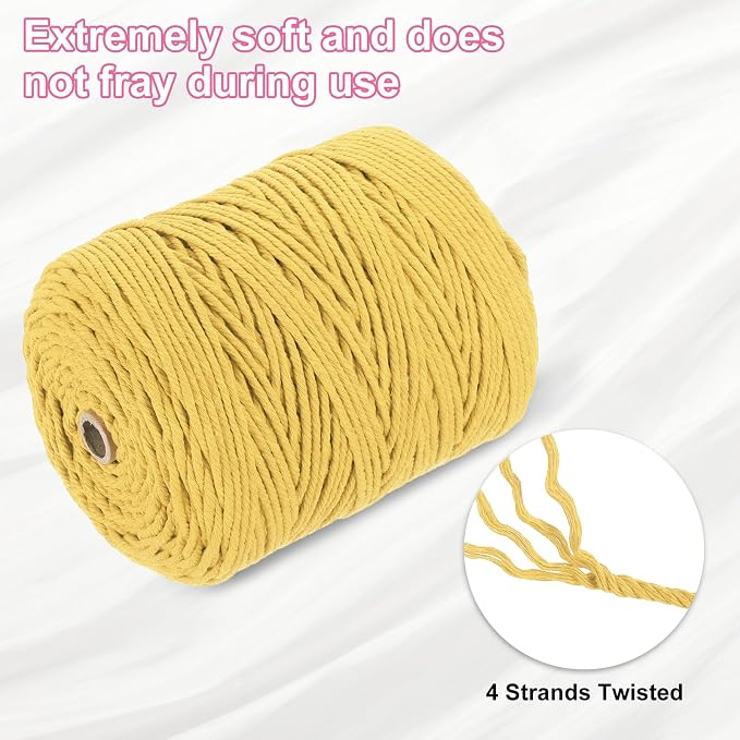 HARFINGTON Natural Macrame Cord 3mm x 328 Yards 4 Strand Twisted Cotton Macrame - Image 3