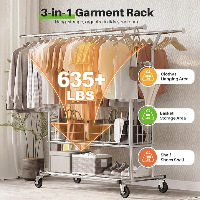 HOKEEPER Heavy Duty Clothes Rack Load 635 LBS, Clothing Rack - Image 2