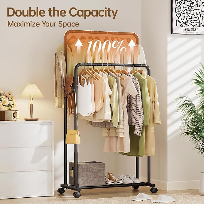 Delamu Clothes Rack, Double Rods Clothing Rack - Image 4