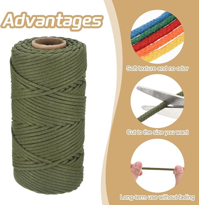 Rebower Macrame Cord 4mm x 109 Yard, Natural Cotton Macrame Rope Twisted - Image 3