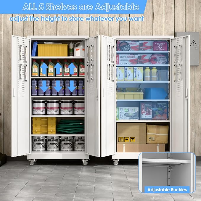Garage Storage Cabinet with Wheels & Pegboard, Assembly Required - Image 6