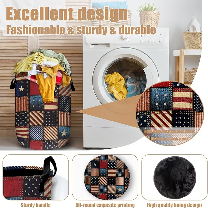 USA Flag Laundry Basket, Foldable Waterproof Laundry Hamper Tote Bag Dirty - Image 4