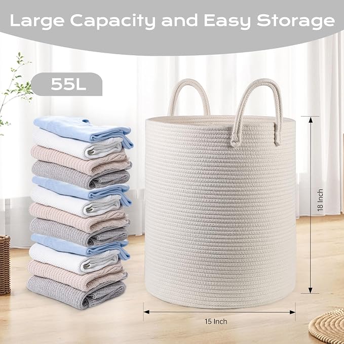 Cotton Rope Laundry Basket Hamper - Image 2