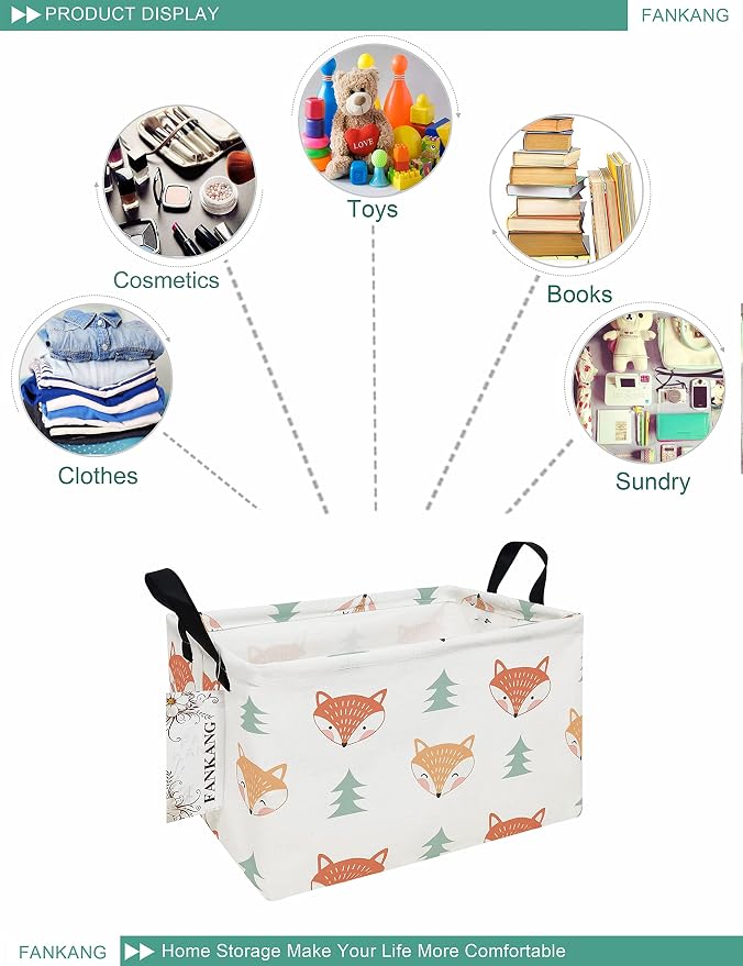 FANKANG Storage Bins, Nursery Hamper Canvas Laundry Basket Foldable - Image 3