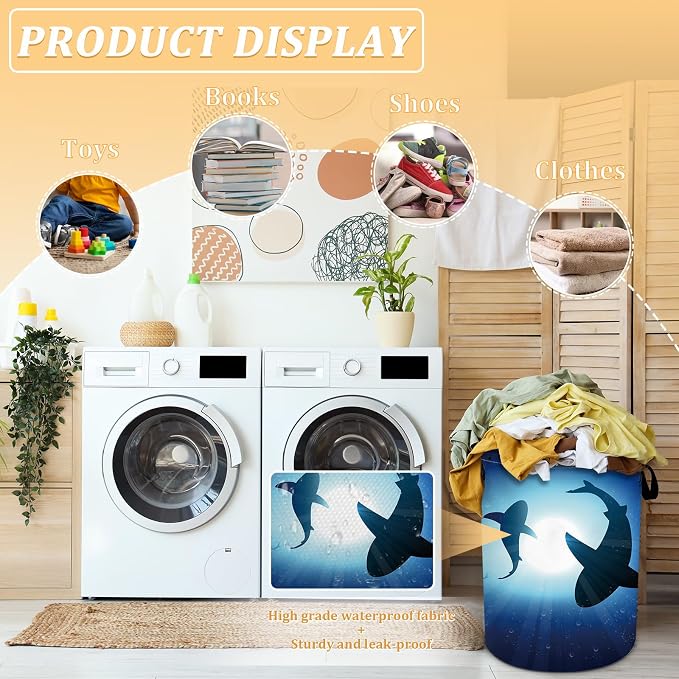 Floating Shark Laundry Basket, Sea Animals Laundry Hamper Foldable Waterproof - Image 4