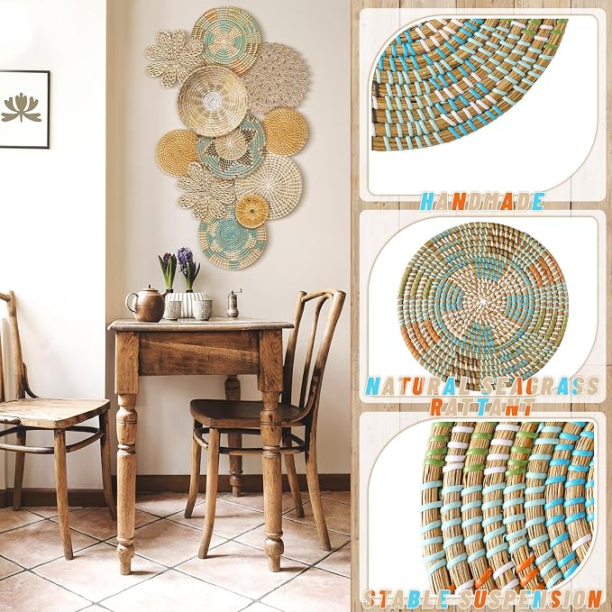 11 Pcs Boho Hanging Wall Basket Decor Handmade Woven Basket Wall Decorative - Image 4