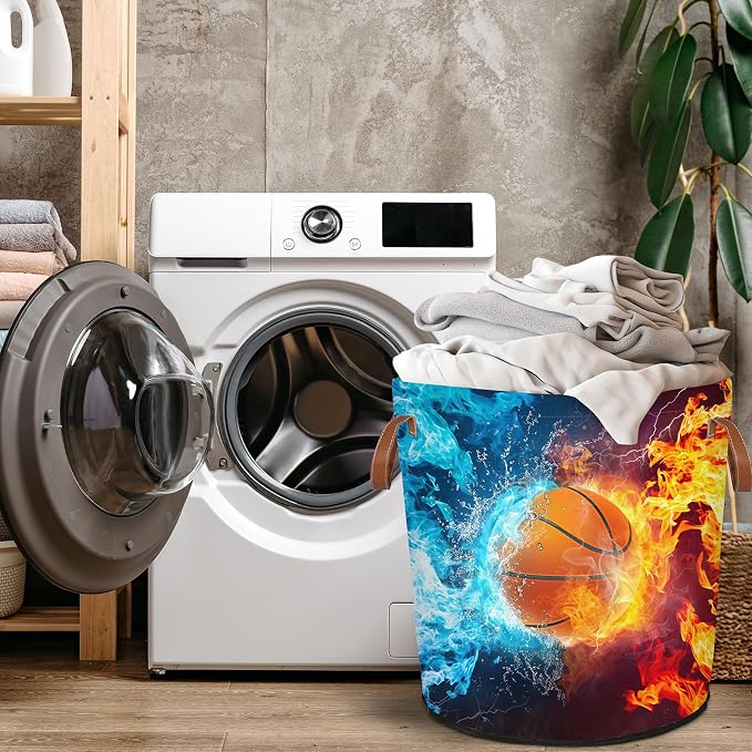Basketball Fire Laundry Hamper Waterproof Collapsible Basket - Image 4