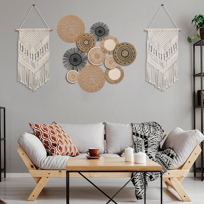 Tatuo 11 Pcs Boho Wall Basket Decor Decorative Bulrush Woven Basket Wall Decor - Image 2
