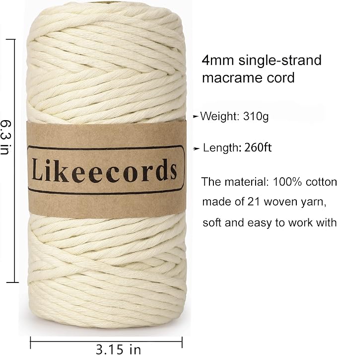 4mm Single Strand Macrame Cord Rope 80m Handmade Decorations Softer Natural - Image 2