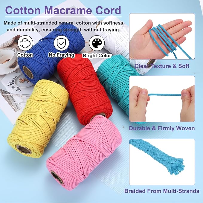 MECCANIXITY Braided Macrame Cord, 4mm x 109 Yards Natural Cotton Rope Macrame - Image 3