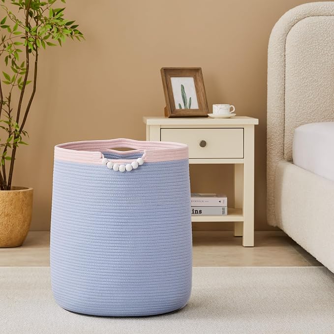 65L Blue Woven Rope Laundry Hamper Basket - Image 5