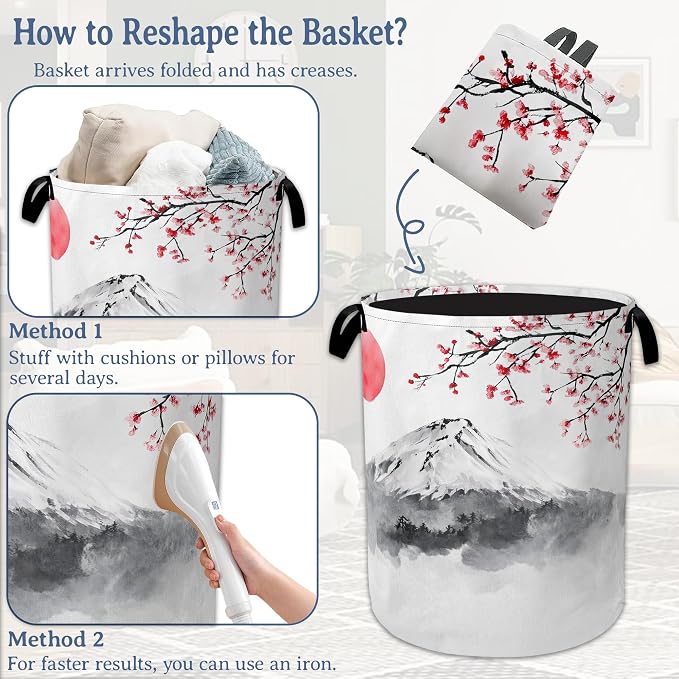 Japanese Mountain Sun Laundry Basket, Foldable Oxford Cloth Cherry Blossoms - Image 6