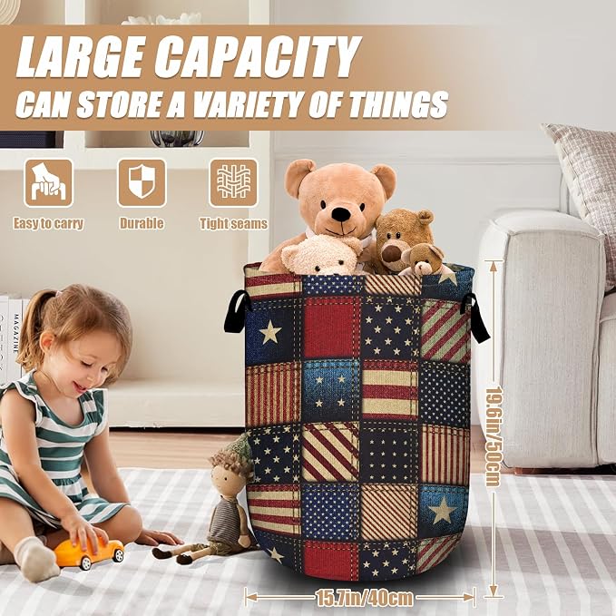 USA Flag Laundry Basket, Foldable Waterproof Laundry Hamper Tote Bag Dirty - Image 2