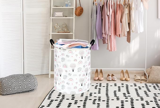 Hot Ait Balloon Print Round Laundry Hamper Storage Basket Bins Clothes Nursery - Image 4