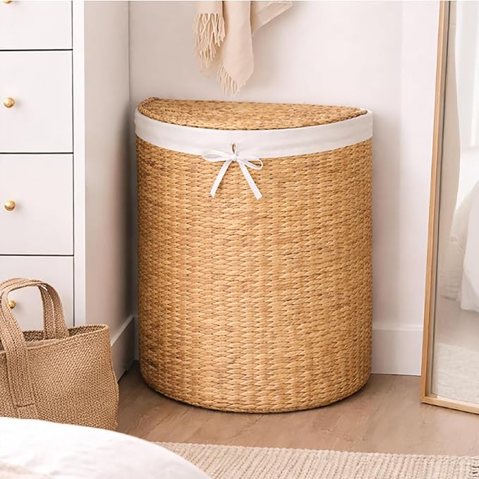 Best Choice Products Half Moon Laundry Hamper w/Lid, Woven Half Round Laundry - Image 7