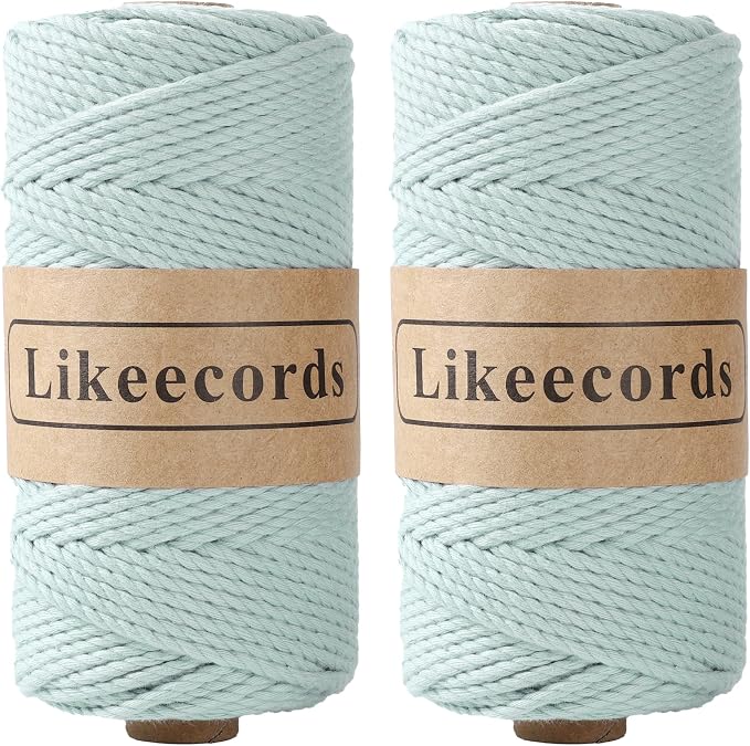 2 Rolls of Cotton Macrame Cord, 3mm x 100m, 3 Strand Twisted, Macrame Rope by Likeecords
