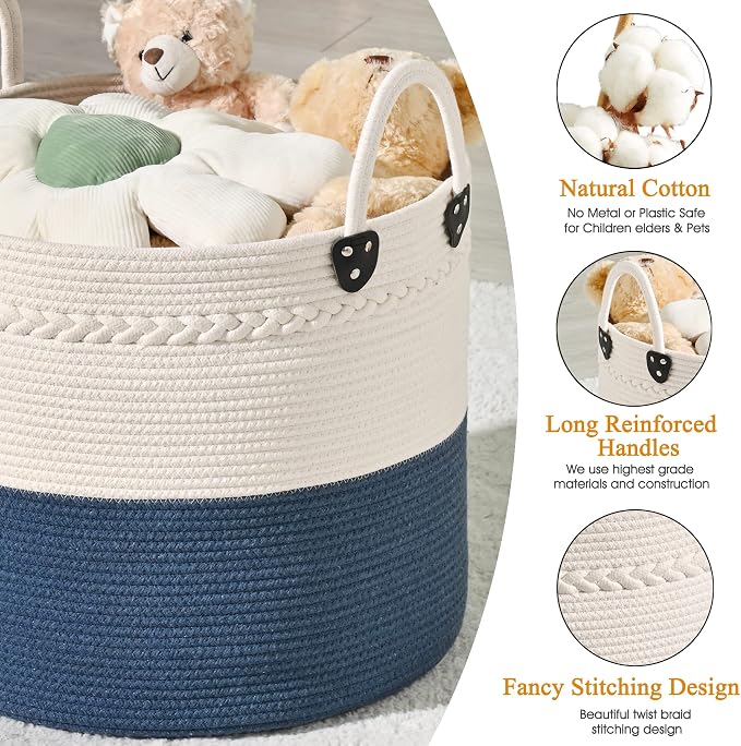 KAKAMAY Large Blanket Basket, Woven Baby Laundry Hamper - Image 4