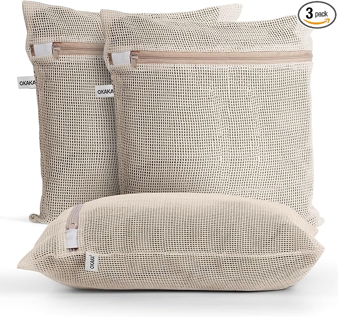 100% Cotton Mesh Laundry Bags, Premium Soft, No Dye by OKAKA