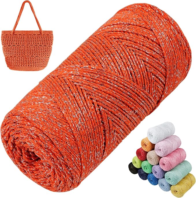 Sparkle Macrame Cord 1.5mm x 306 Yards Cotton Glitter Yarn by LEREATI