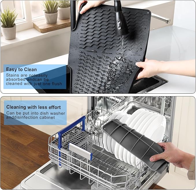 Silicone Dish Drying Mat with Drain Lip 16" x 13" Dish Drying Pad, Drain Mats - Image 8