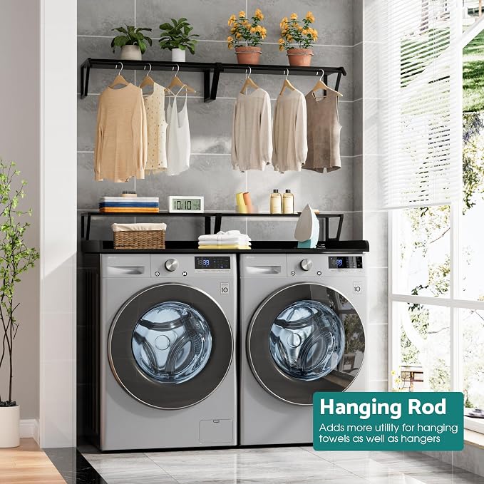 Washer Dryer Countertop with Hanging Rod, Laundry Countertop with Shelf - Image 6