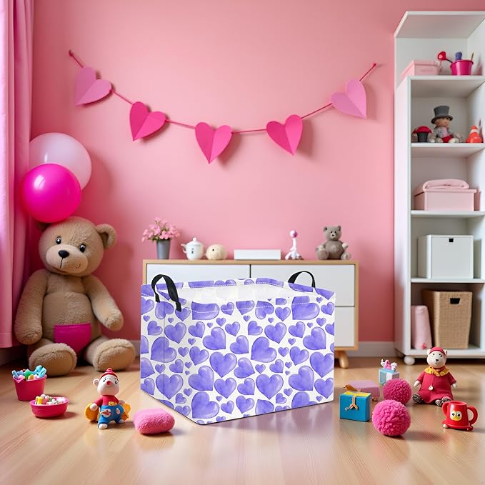 HIYAGON Rectangular Valentines Basket Fabric Storage Bin Storage Boxes - Image 2