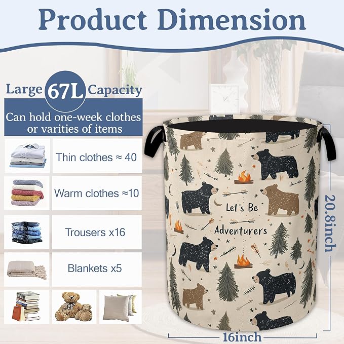 Funny Adventure Bear Forest Laundry Basket, Oxford Cloth Laundry Hamper - Image 2