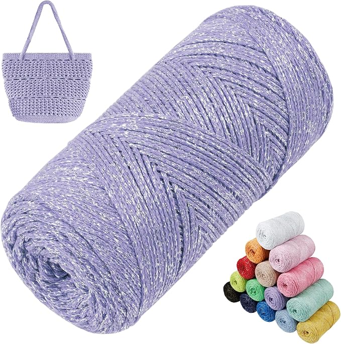 Sparkle Macrame Cord 1.5mm x 306 Yards Cotton Glitter Yarn by LEREATI