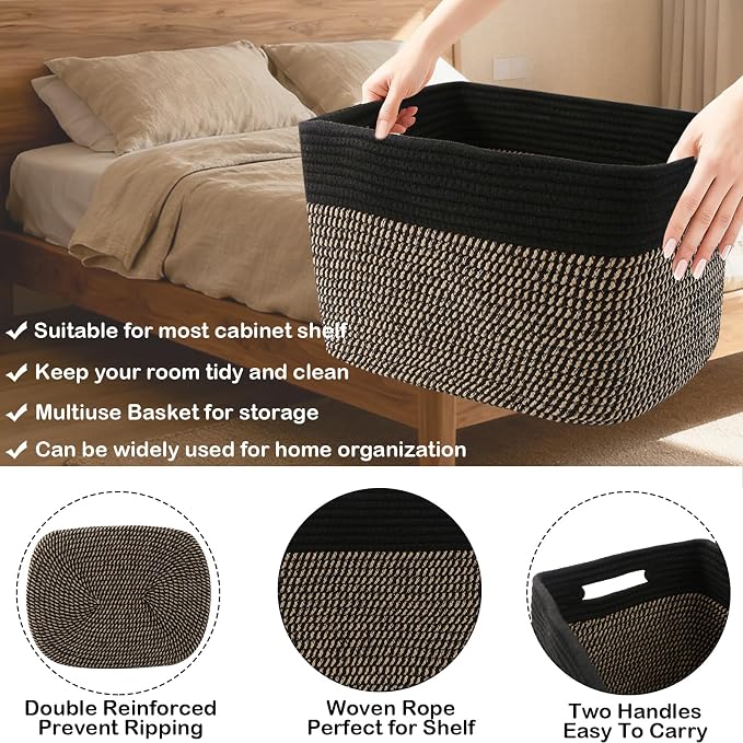 3 Pack Woven Storage Baskets for Shelves, 13.5"×11"×9.5"Organizing Bins - Image 3