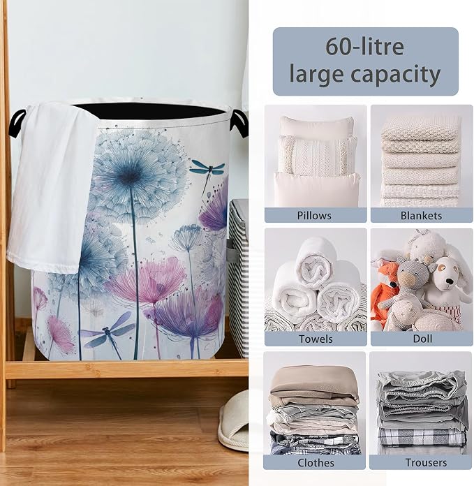 Dandelion Dragonfly Laundry Hamper, Dirty Clothes Laundry Basket - Image 6