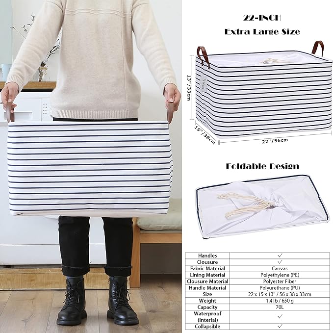 Hinwo 70L Extra Large Storage Bins, Foldable Clothes Storage Baskets - Image 5