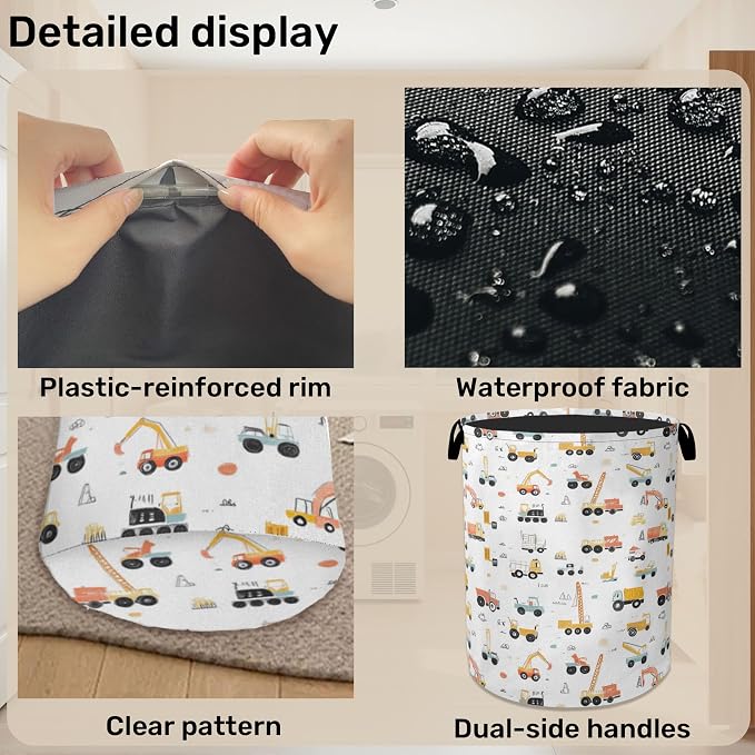 Cartoon Construction Vehicle Foldable Canvas Laundry Basket - Image 5
