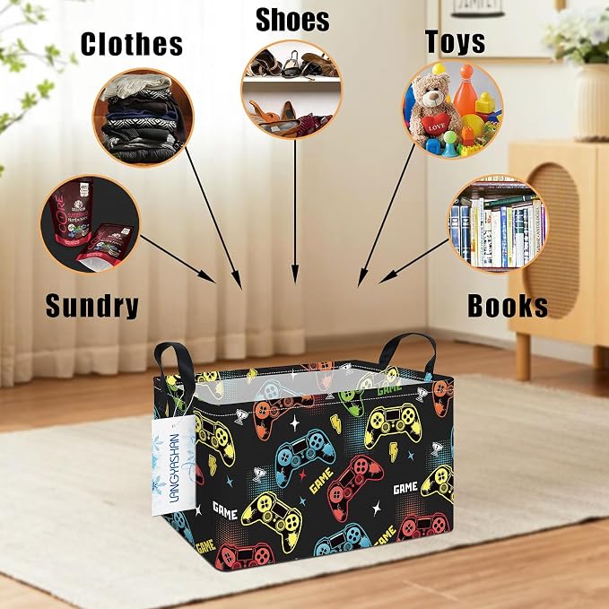 LANGYASHAN Rectangular Storage Bin Collapse Canvas Fabric Cartoon Storage Basket - Image 4