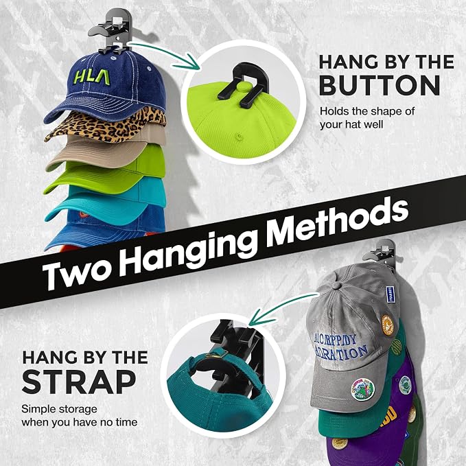 Hat Hook for Wall, 2 Pack Hat Organizer Hold up to 20 Hats, Hat Holder - Image 4