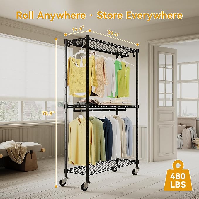 Heavy Duty Garment Rack with Wheels, H2 Plus Rolling Clothing Rack - Image 4