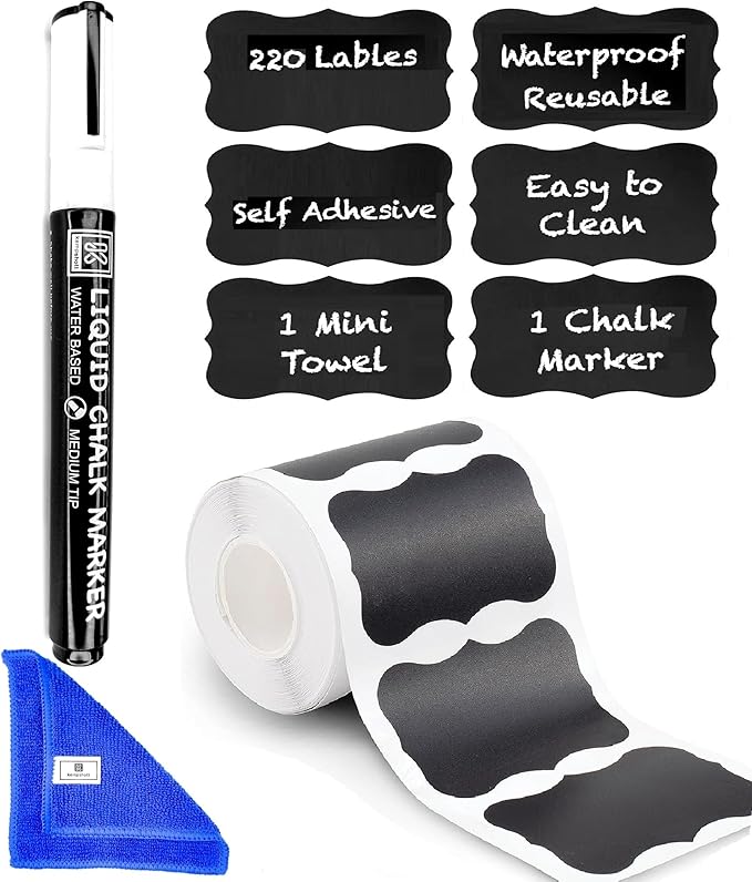 Chalkboard Labels Roll for Jars 220pcs Wavy Shape by Kempshott%C2%AE