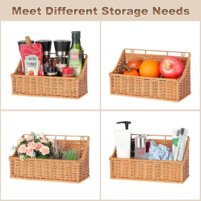OwnMy 2PCS Plastic Wicker Hanging Basket Wall Mount Storage Baskets - Image 6