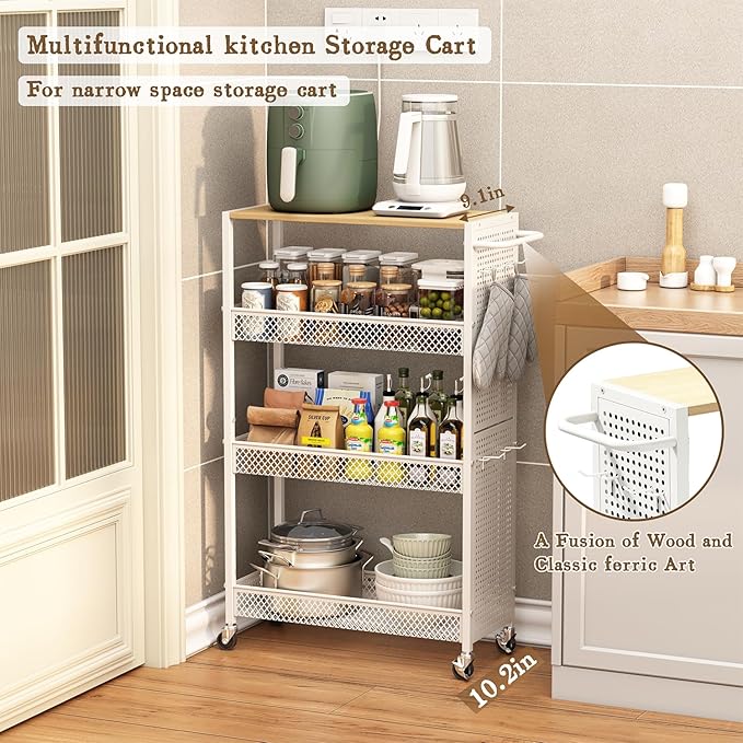 Utility Slim Storage Cart 4 Tier Small Rolling Kitchen Laundry Room - Image 3