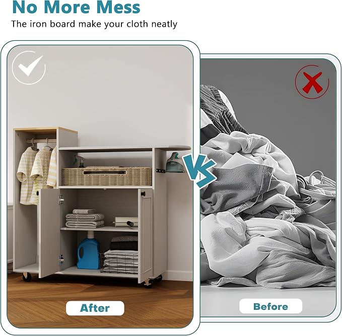 Ironing Cart with Rolling Ironing Board, Compact Ironing Solution - Image 9