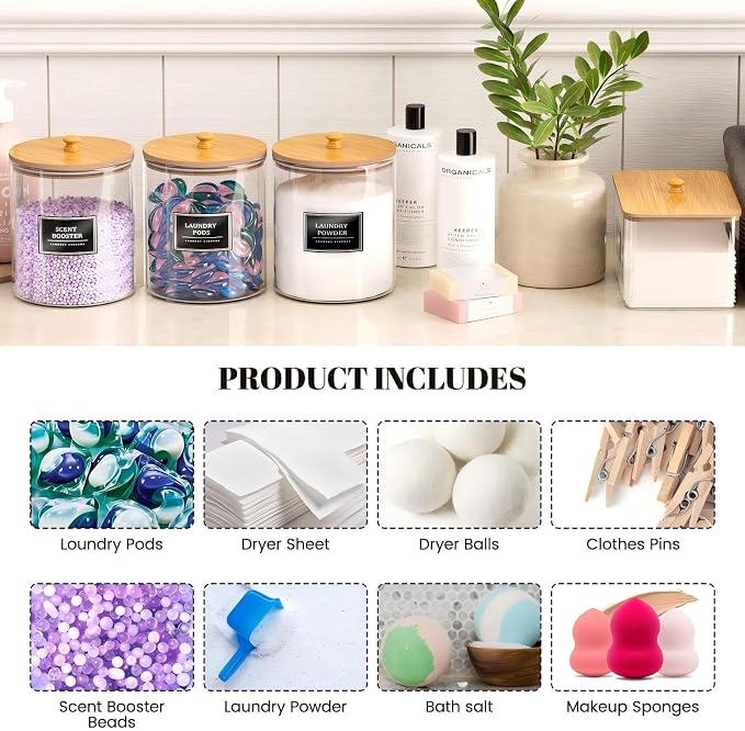 2+1 Pack Glass Laundry Pods Container & Acrylic Dryer Sheet Holder, Powder - Image 7