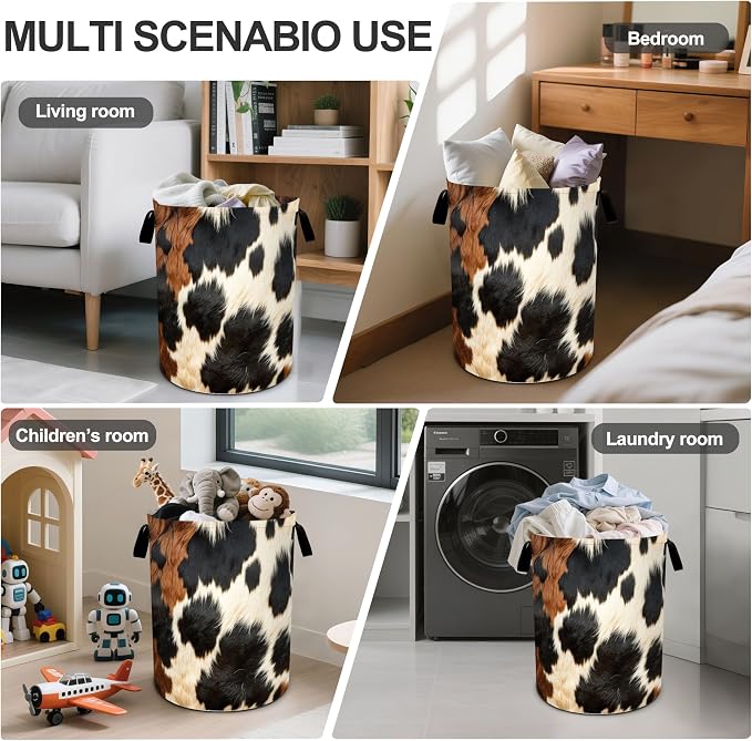 Brown Cowhide Laundry Basket Laundry Hamper - Image 5