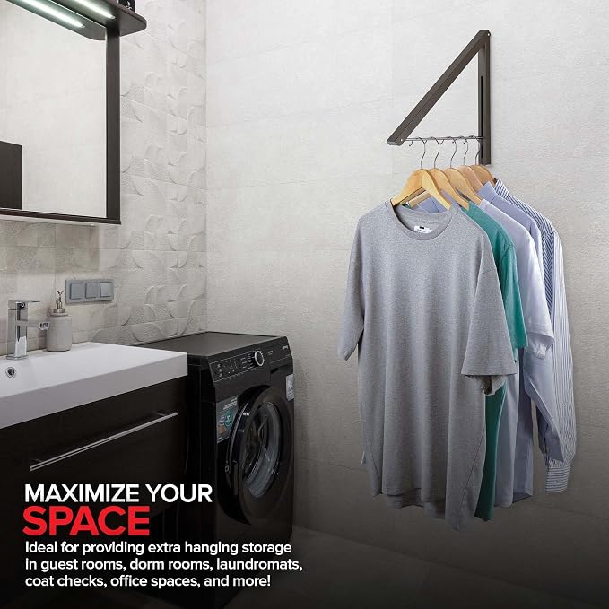 Single Foldable Clothing Rack, Wall-Mounted Retractable Clothes Hanger - Image 6