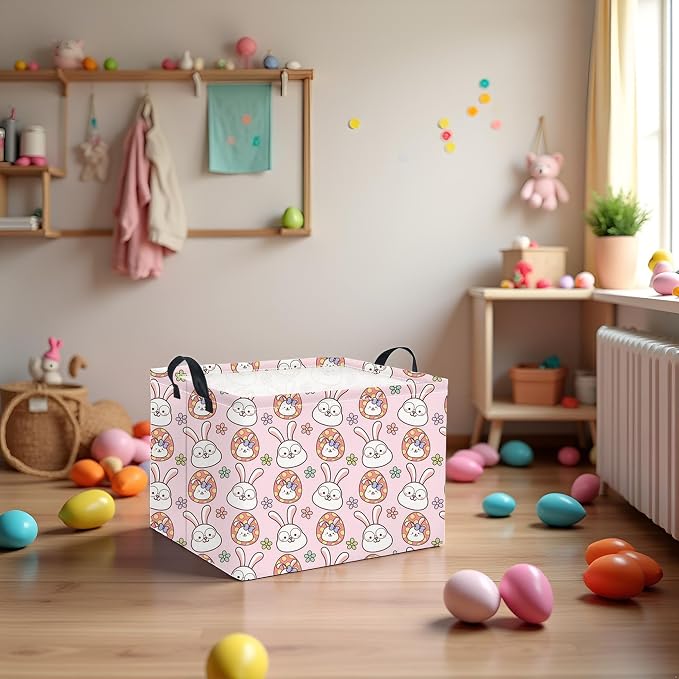 Easter Basket Bunny Pink Baby Girls Cute Kids Toy Storage Bin Organizer Shelf - Image 4